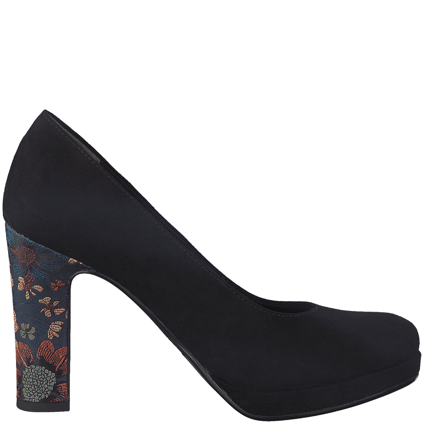 Tamaris Black Funnel Floral Heel Shoes