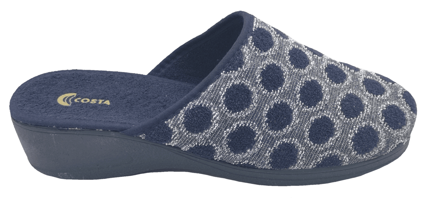 Costa Fabric Slipper Blue Dots on Silver