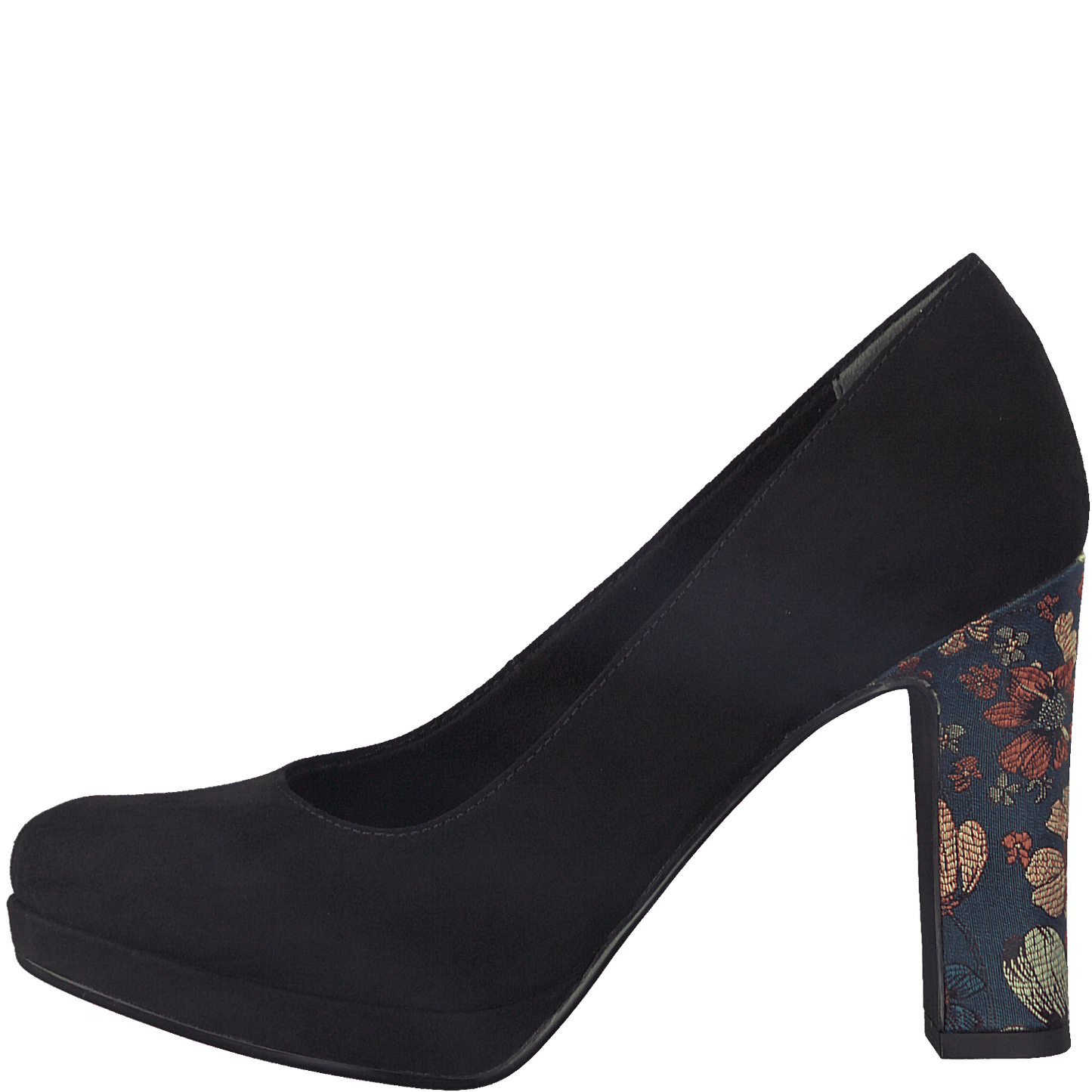 Tamaris Black Funnel Floral Heel Shoes