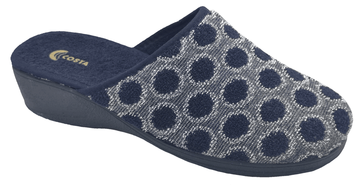 Costa Fabric Slipper Blue Dots on Silver