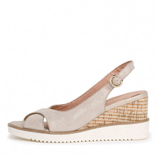 حذاء Tamaris Wedge Peep Toe Sling Back - شامبانيا/لؤلؤي
