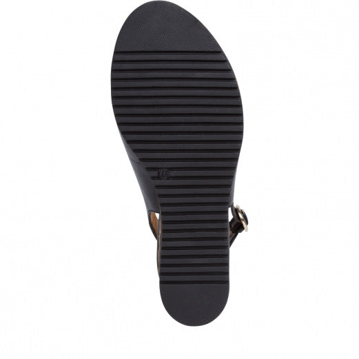 Sandale compensée à bout ouvert et bride arrière en cuir Tamaris - Noir