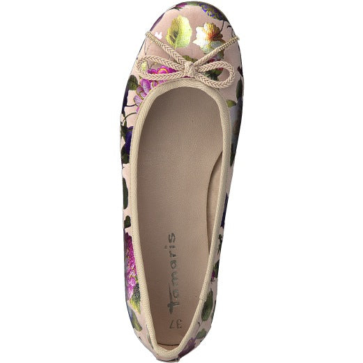 حذاء Tamaris Floral Design Soft Ballet Pump Show باللون البيج