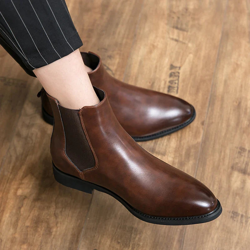 Winter Ankle Chelsea Leather Pointed Toe Boots For Men