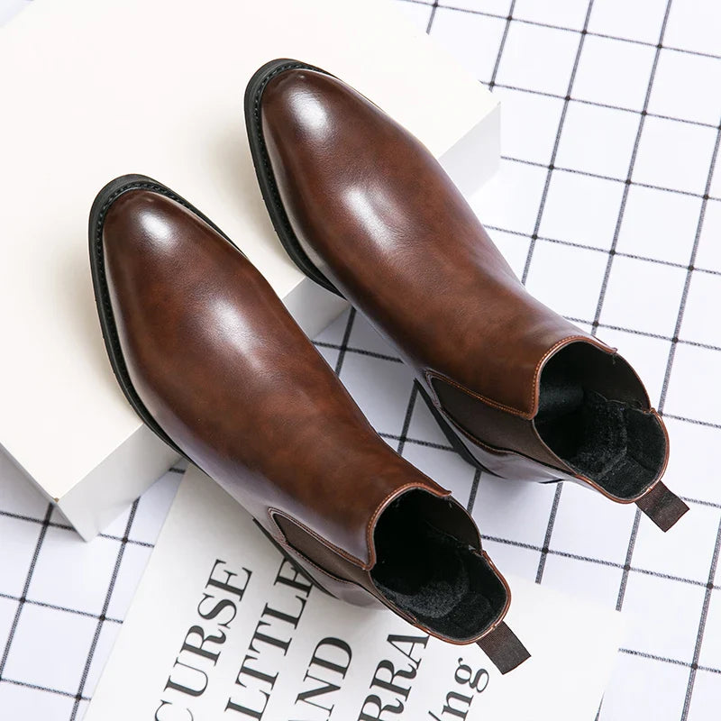 Winter Ankle Chelsea Leather Pointed Toe Boots For Men