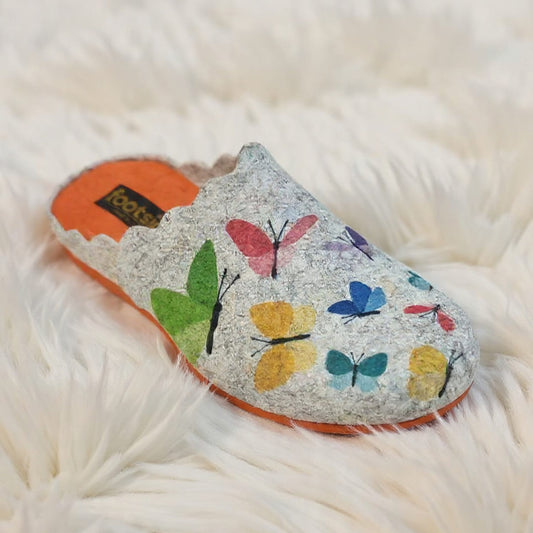 D84 Ser23V-282  Butterfly print felt mule slipper