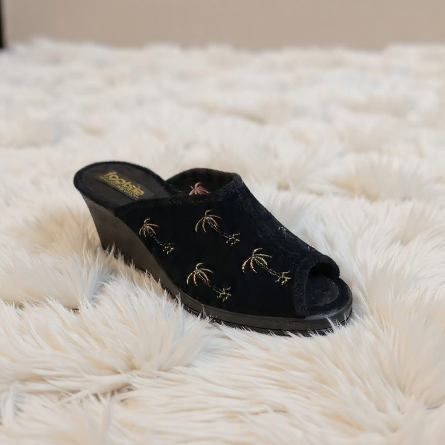 CA 24388-B20F High wedge palm tree design open toe slipper