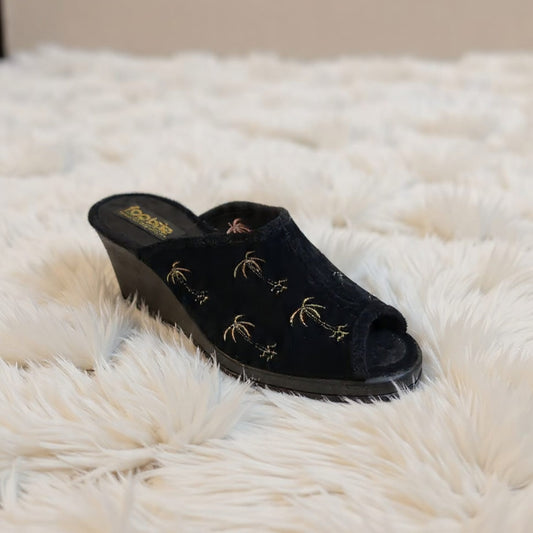CA 24388-B20F High wedge palm tree design open toe slipper
