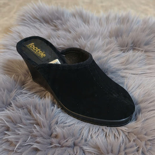 Footsie101 CA-14388F High wedge close toe plain slipper Black