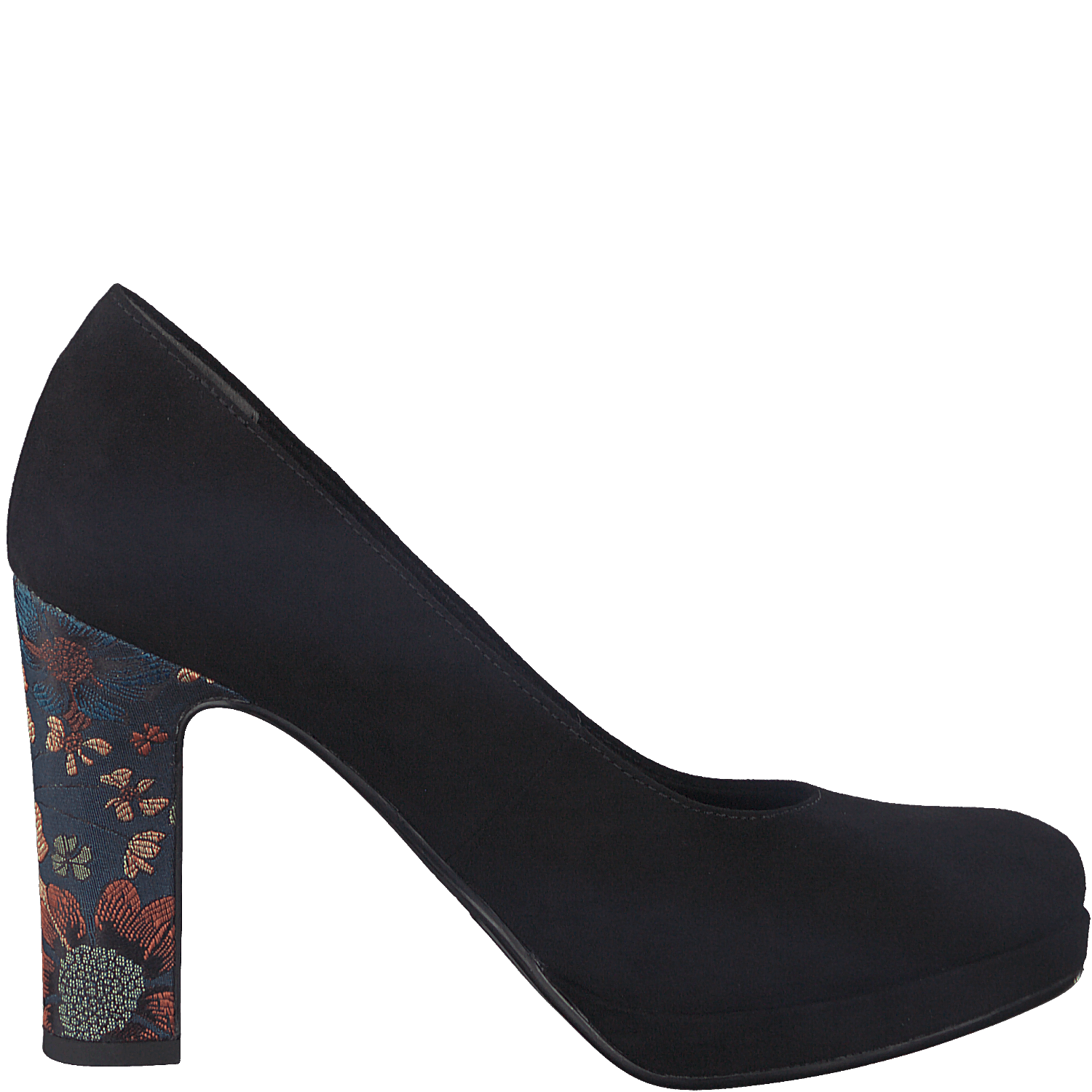 Tamaris Black Funnel Floral Heel Shoes