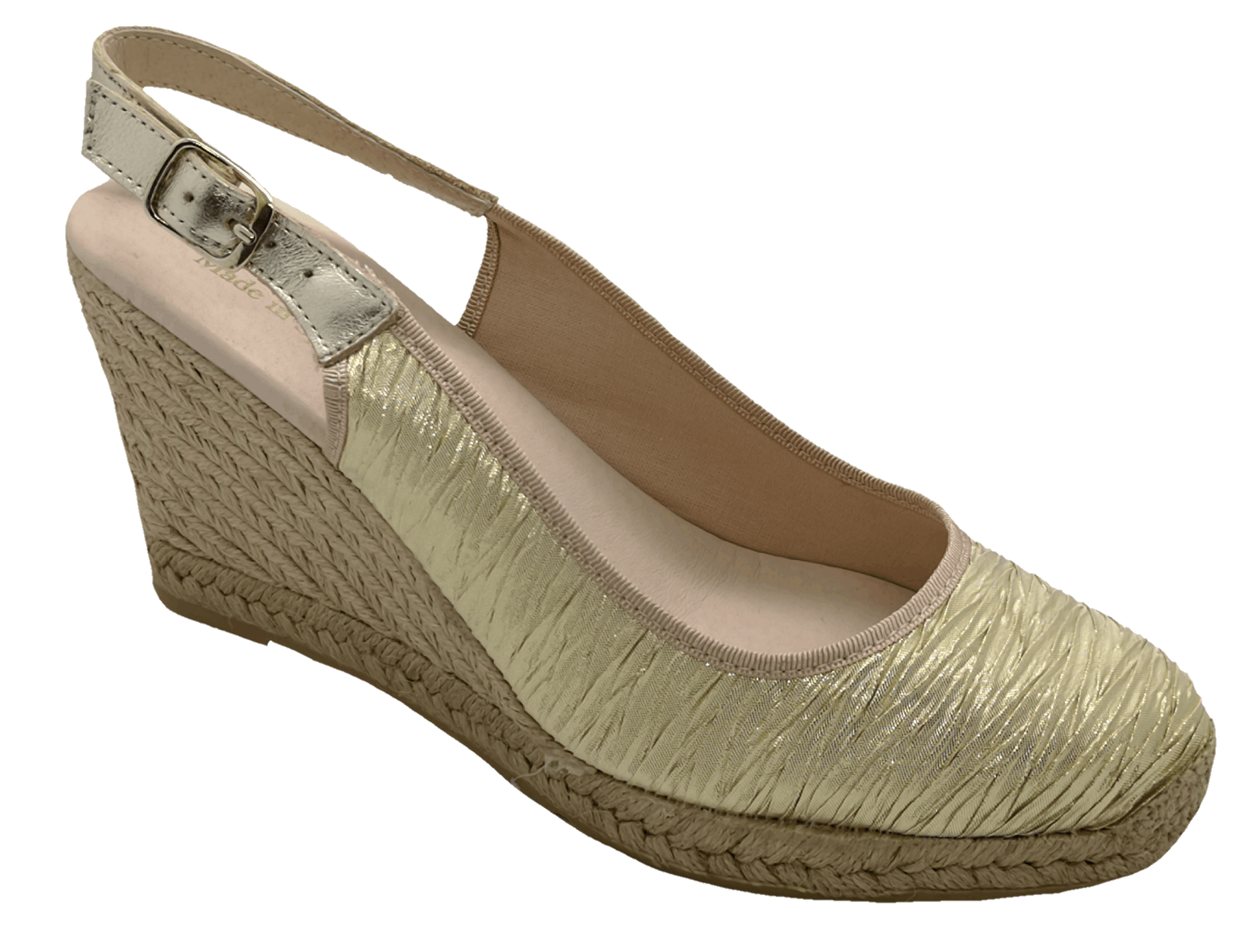 Gold Espadrille Sling Back Wedge - Viguera 1267 Plisse