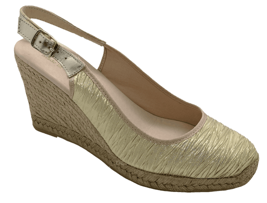 Gold Espadrille Sling Back Wedge - Viguera 1267 Plisse