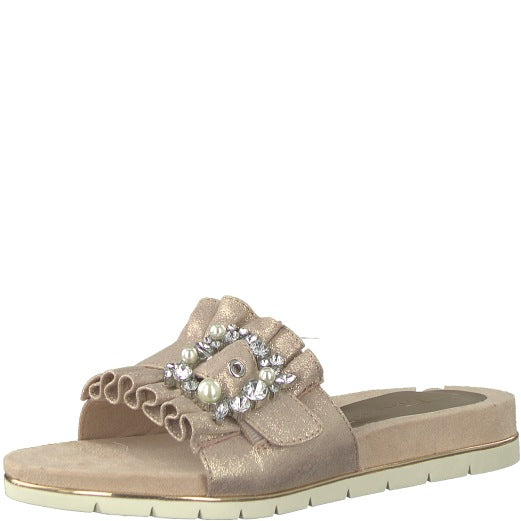 Tamaris Slide Mules With Diamante Brooch - Rose