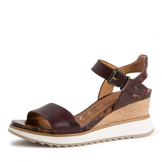 Tamaris Peep Toe Wedge Sandals - Cafe