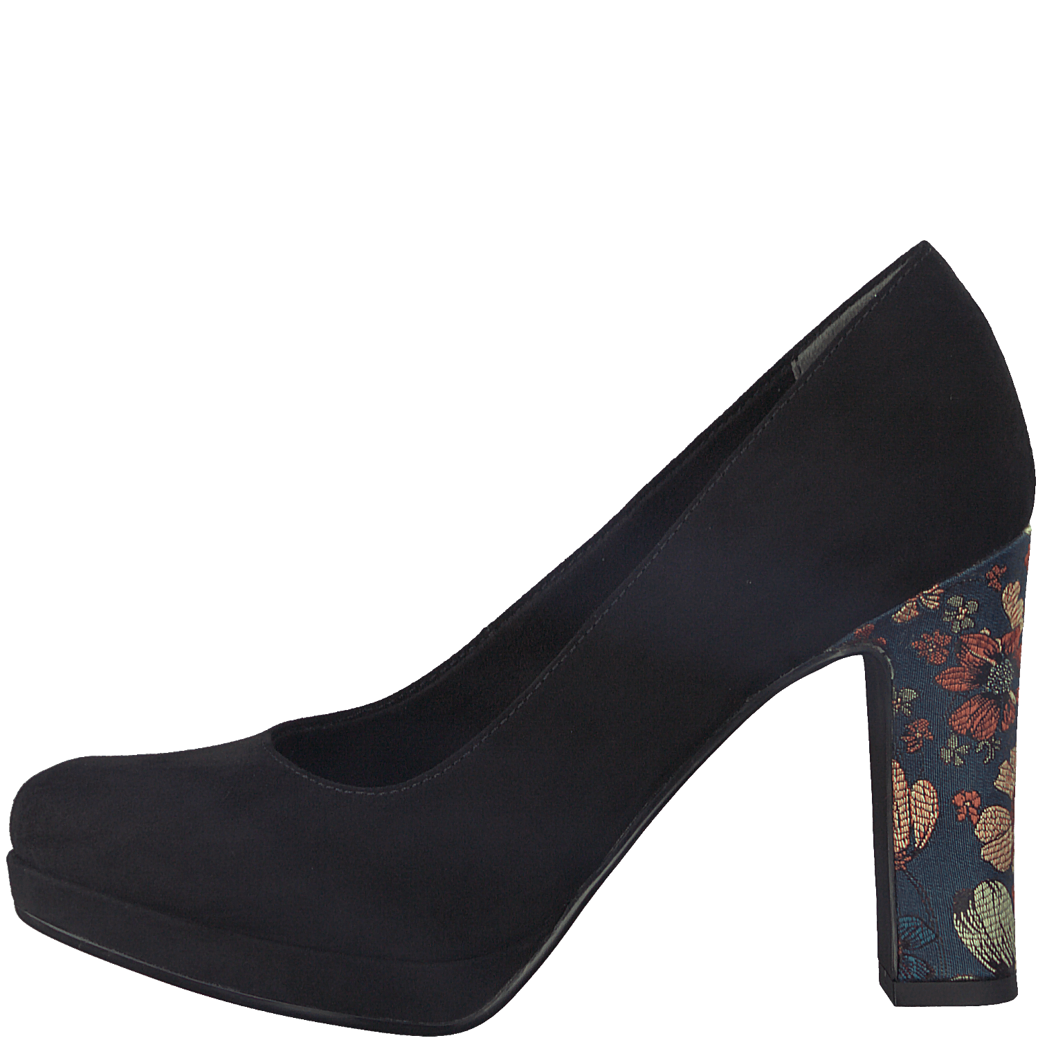 Tamaris Black Funnel Floral Heel Shoes