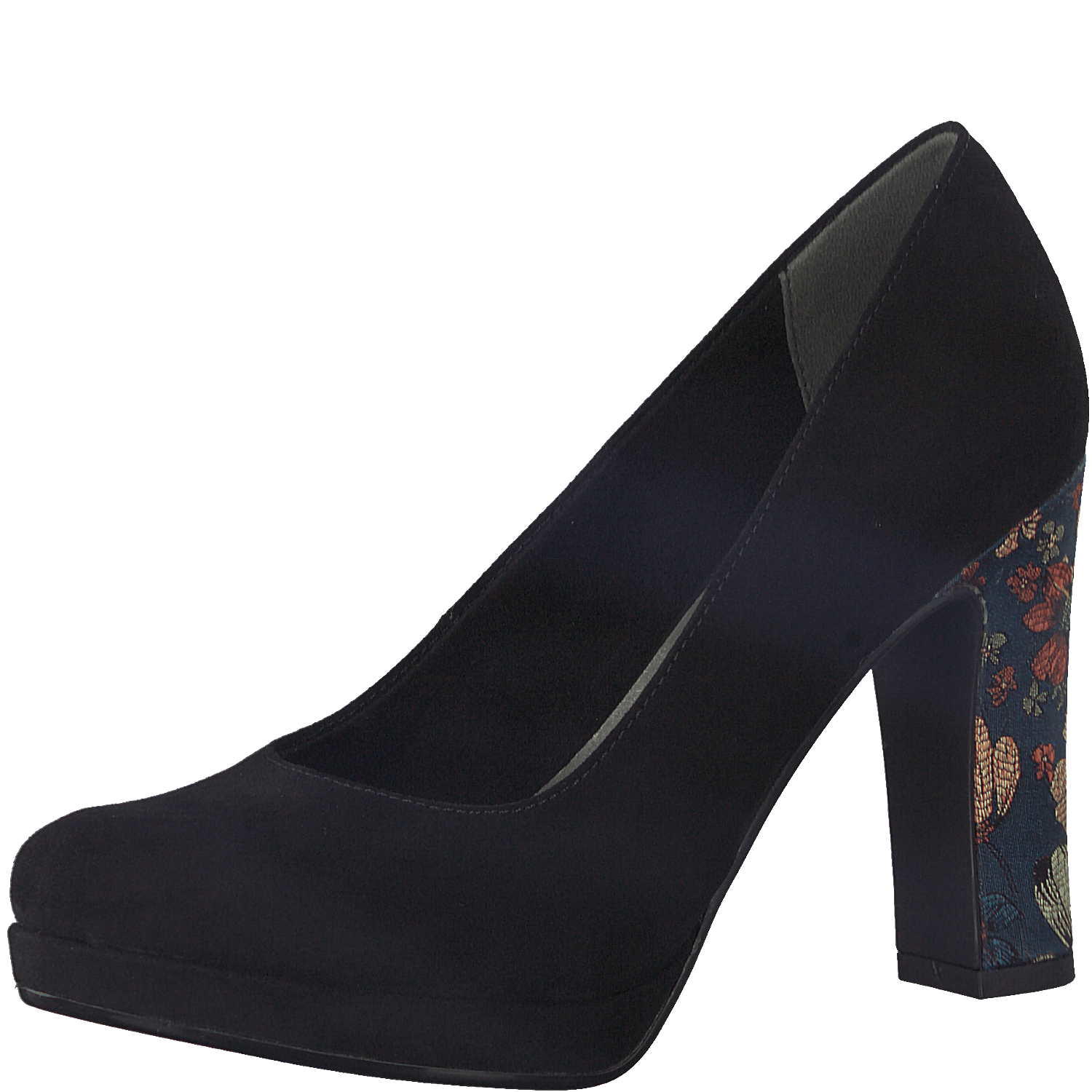 Tamaris Black Funnel Floral Heel Shoes