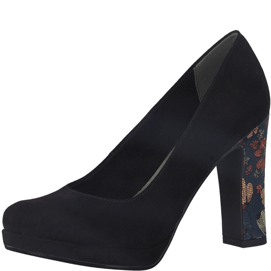 Tamaris Black Funnel Floral Heel Shoes