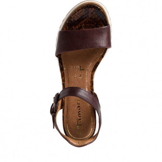 Tamaris Peep Toe Wedge Sandals - Cafe