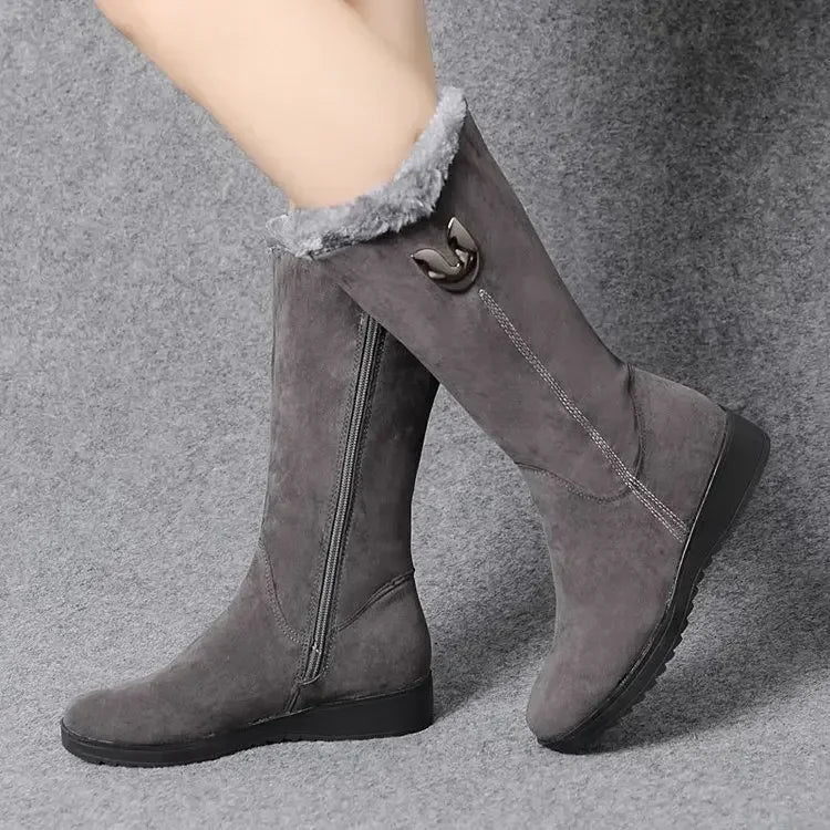 Warm High Fur Boots Women Winter Chunky Mid-calf Boots