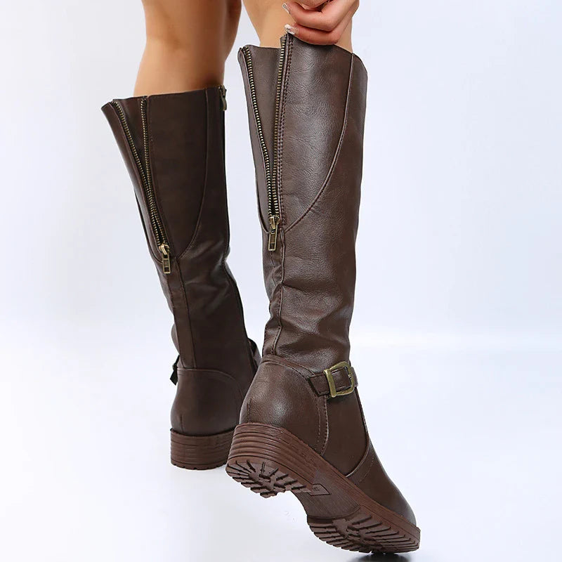 Women Knee High Platform Long Boots Pu Leather