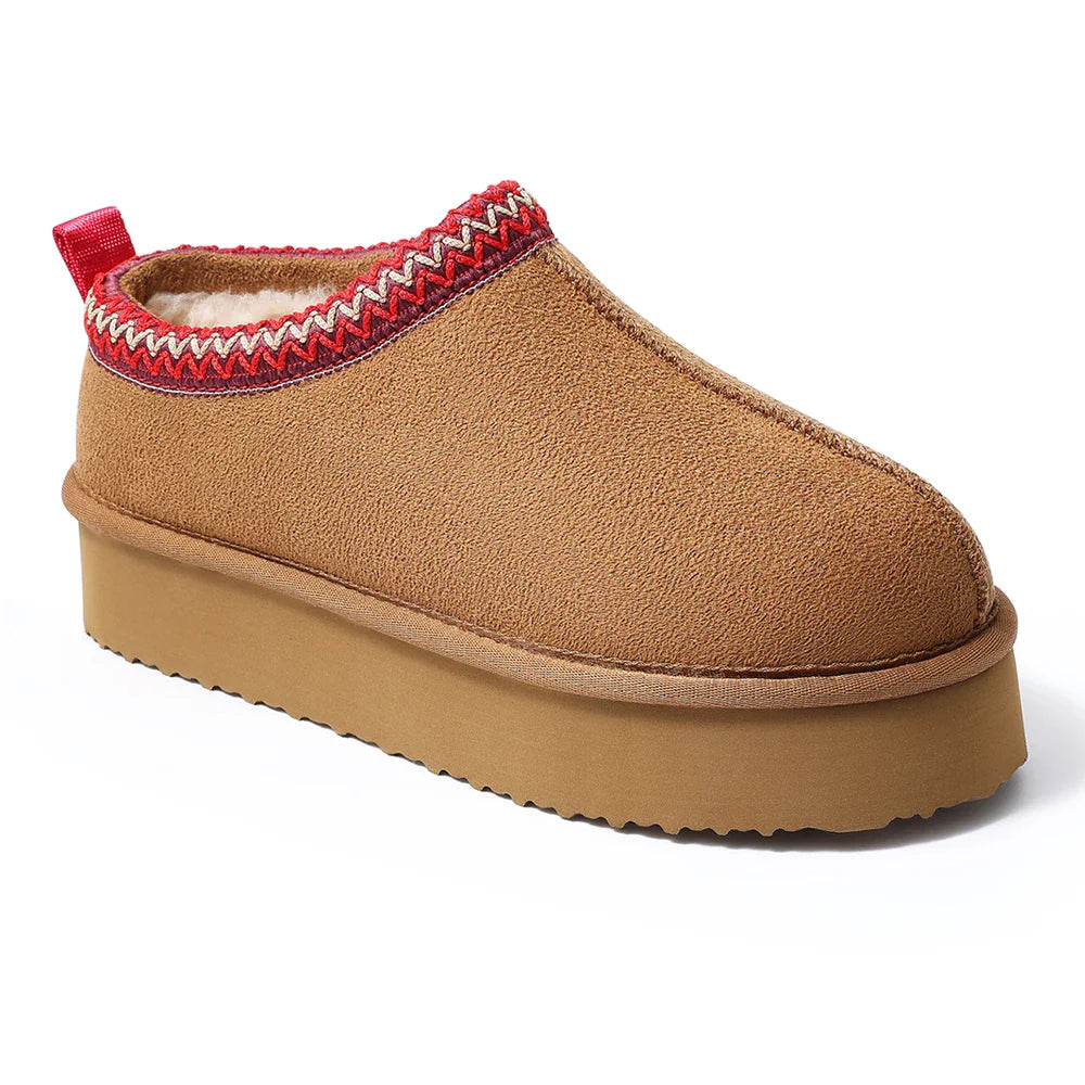 Crestar Winter Fuzzy Slippers For Women Outdoor Non-slip Fleece Lined Suede Fur Flat Slides Warm Comfy Plush House Cotton Shoes