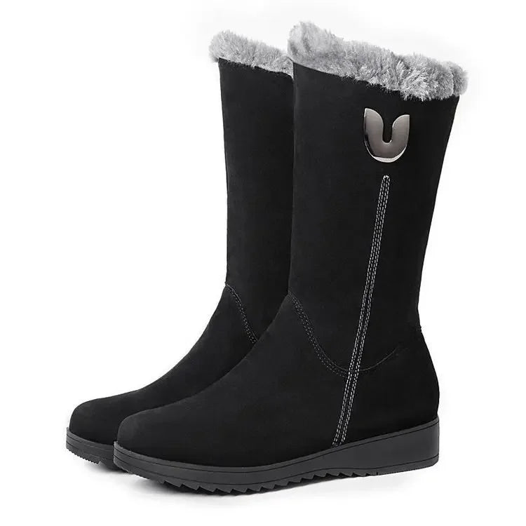 Warm High Fur Boots Women Winter Chunky Mid-calf Boots