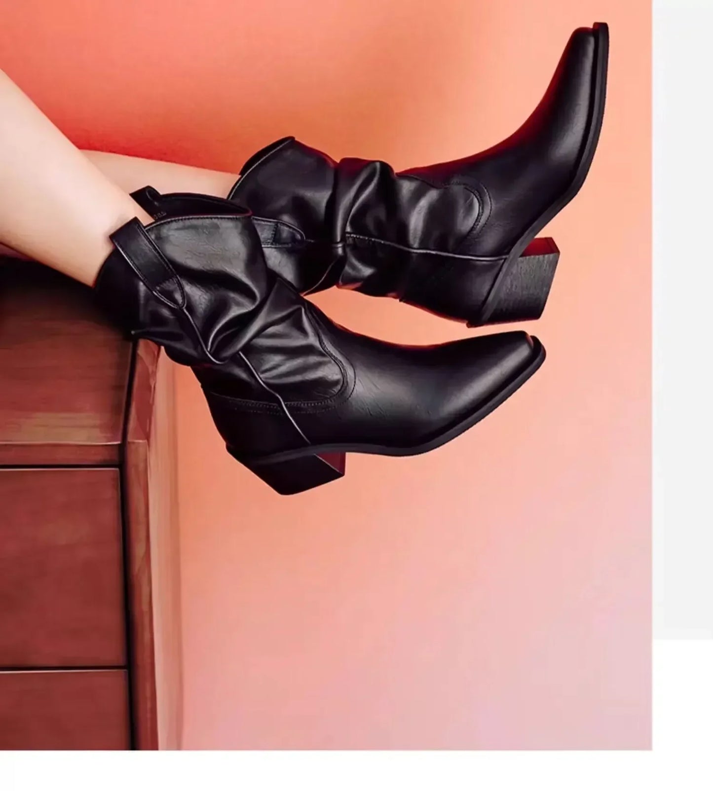 Women Chunky Heeled Western Faux Suede Ankle Boots