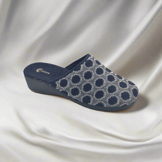 Costa Fabric Slipper Blue Dots on Silver