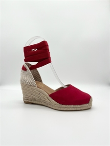 Red Suede Leather Espadrille Wedges Paseart